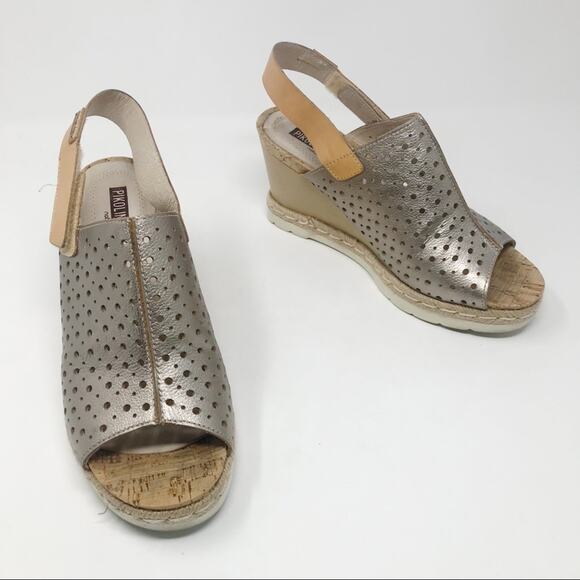 Pikolinos Bali Metallic Wedge Laser Cut Leather Open Toe Sandals Shoes 40 9.5 - Picture 3 of 15